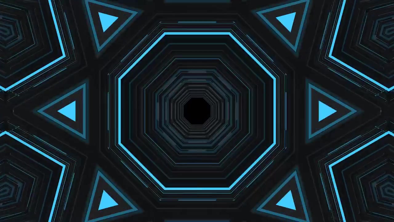 Abstract Geometric Tunnel with Pulsing Blue Neon Lights