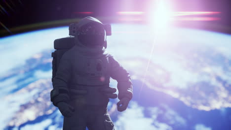 space man astronaut in space on a background of the blue planet earth