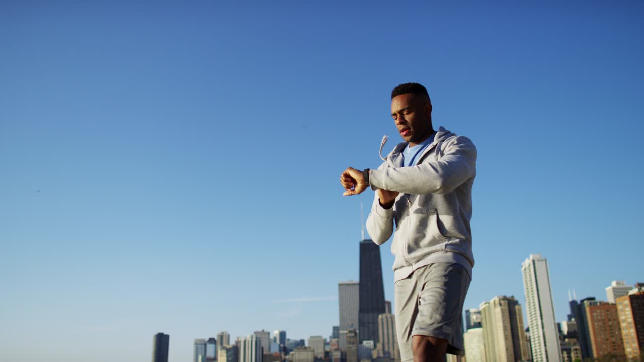 Ethnic African American male doing weightloss training outdoors