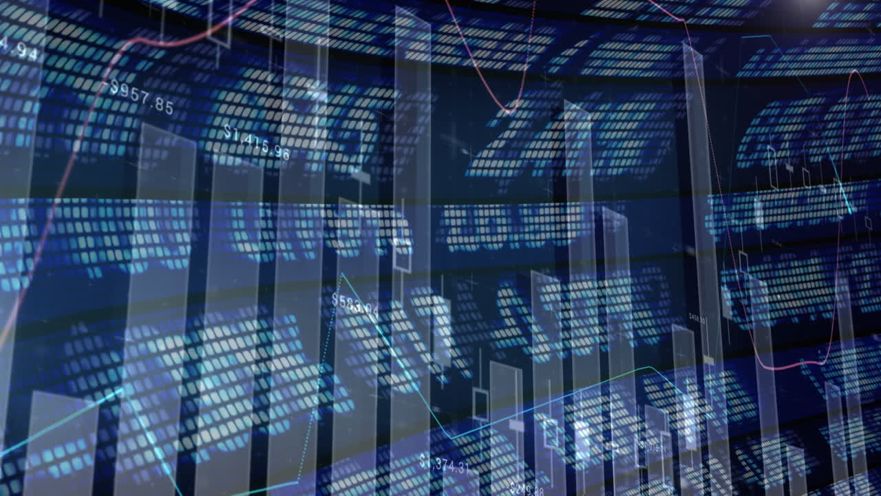 animación del procesamiento de datos financieros sobre un fondo negro