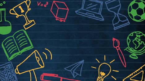 múltiples iconos de concepto escolar contra un fondo azul