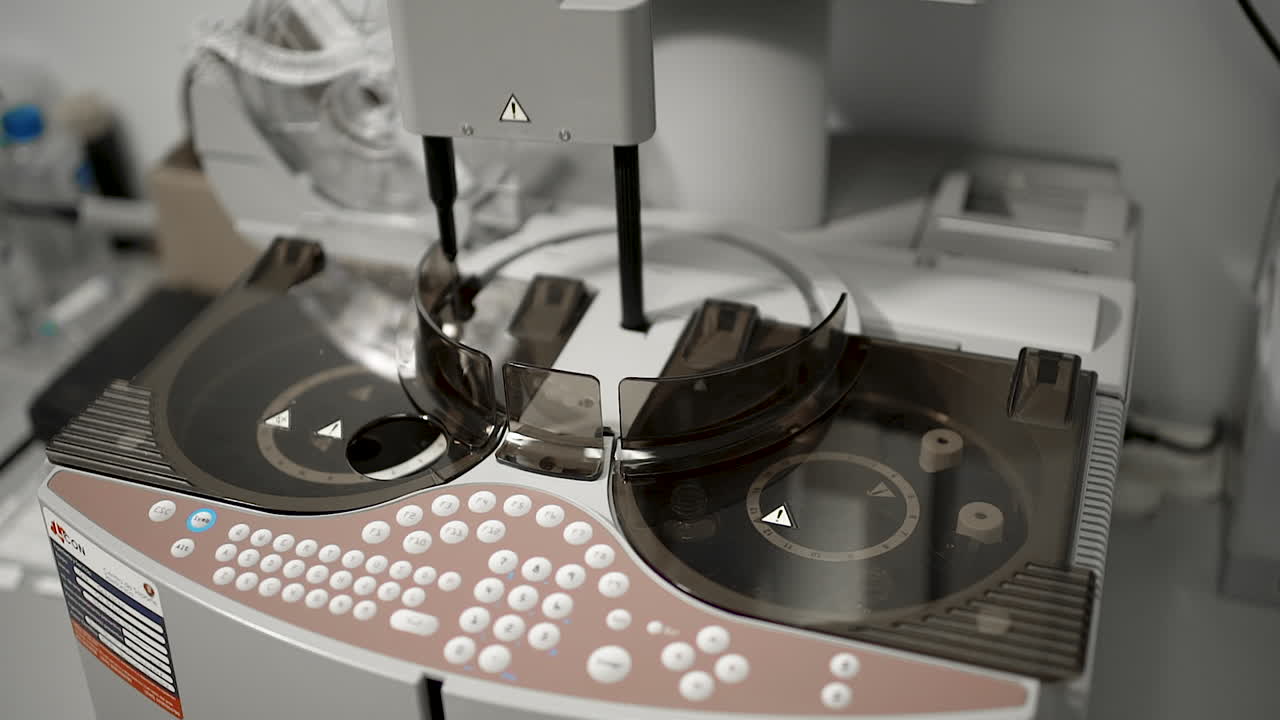 첨단 기계를 갖춘 현대적인 혈액 샘플링 실험실