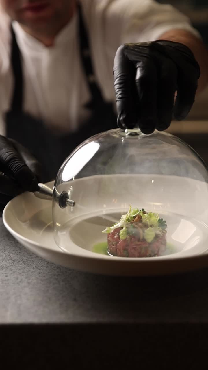 Culinary Presentation of Tartare with Smoke