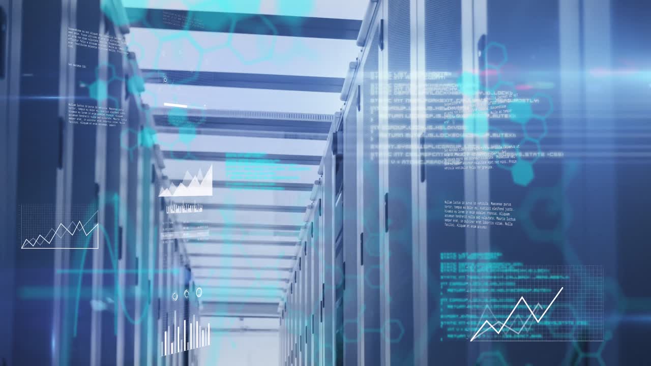 컴퓨터 서버를 통해 데이터 처리의 애니메이션