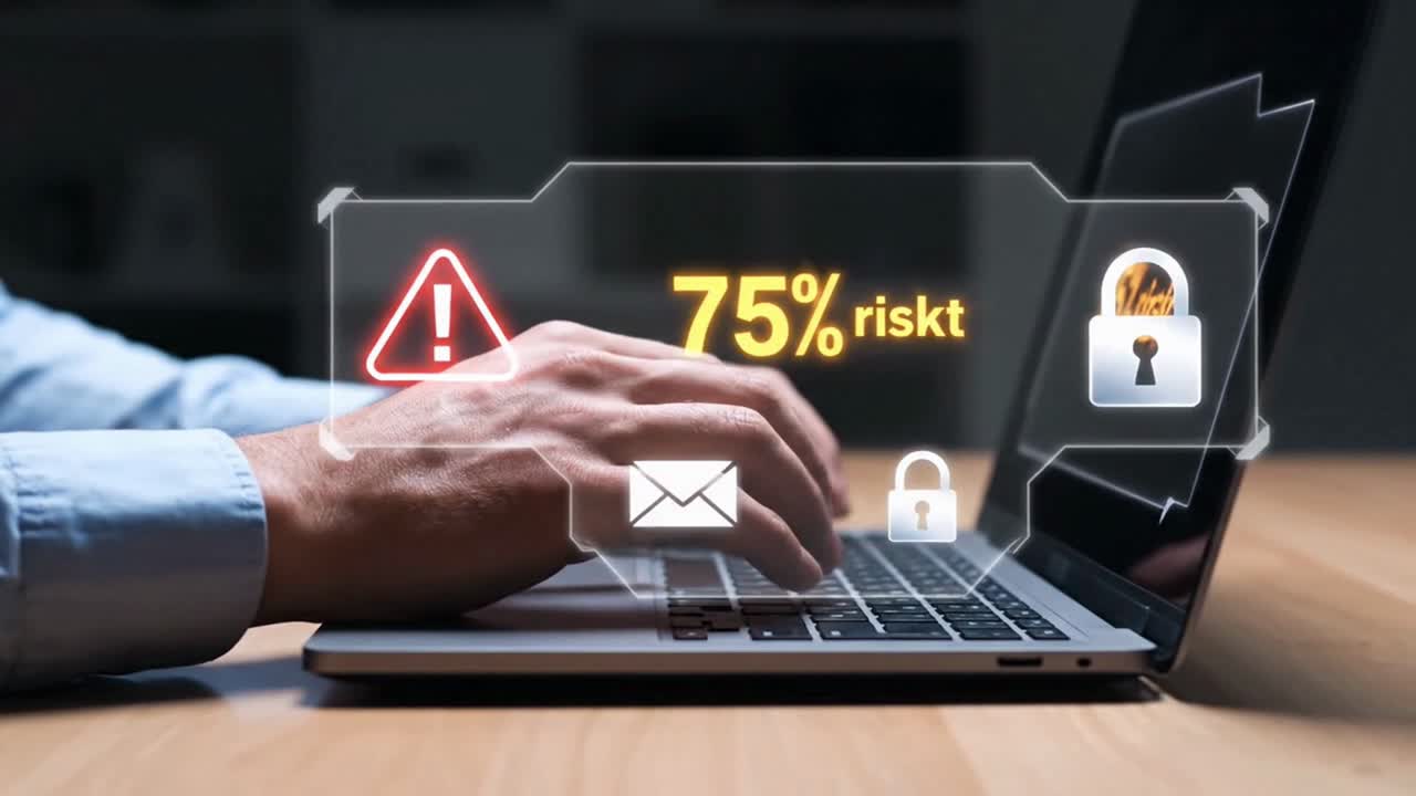 Cybersecurity System Showing a High-Risk Warning Alert on a Laptop Screen