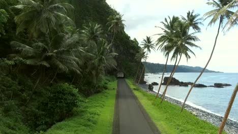 aerial towards tropical road landscape são tomé island, africa