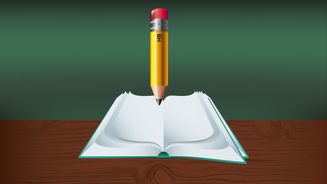 texto y lápiz animación de suministros educativos