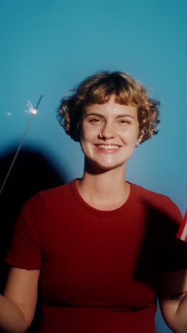 happy woman with american flags