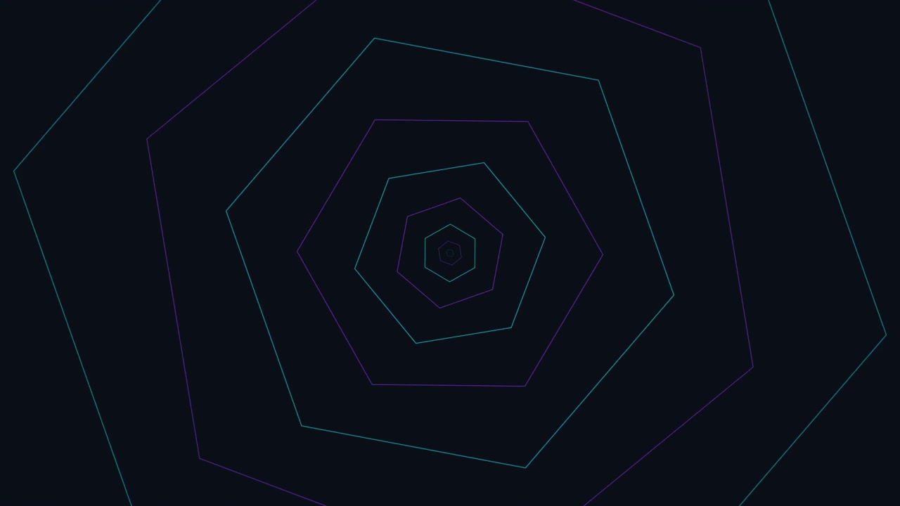 Abstract Animation of Pulsing Neon Hexagons on Dark Background