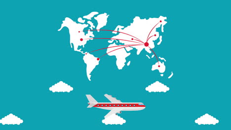 coronavirus pandemic animation with airplane and advanced cases