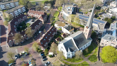 aerial of small church on a sunny day