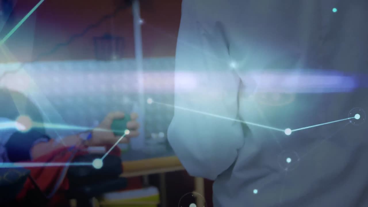 백인 남성 의사와 환자의 중간 부분에 대한 연결의 애니메이션