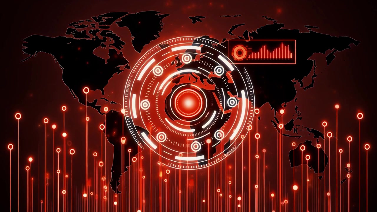 Digital World Map with Animated Data Visualization and HUD Elements