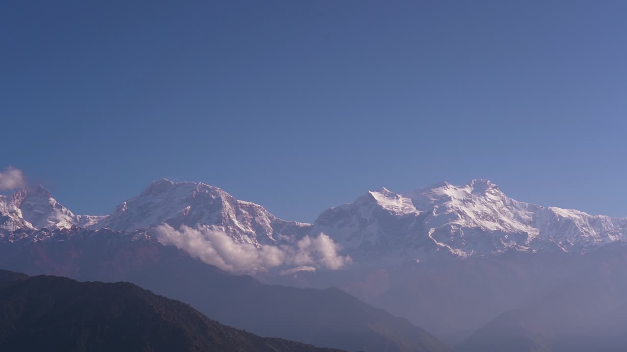 Landscape view of snow covered mountain in Lamjung, Nepal.