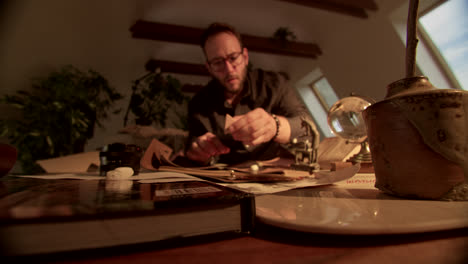 researcher examining antique documents