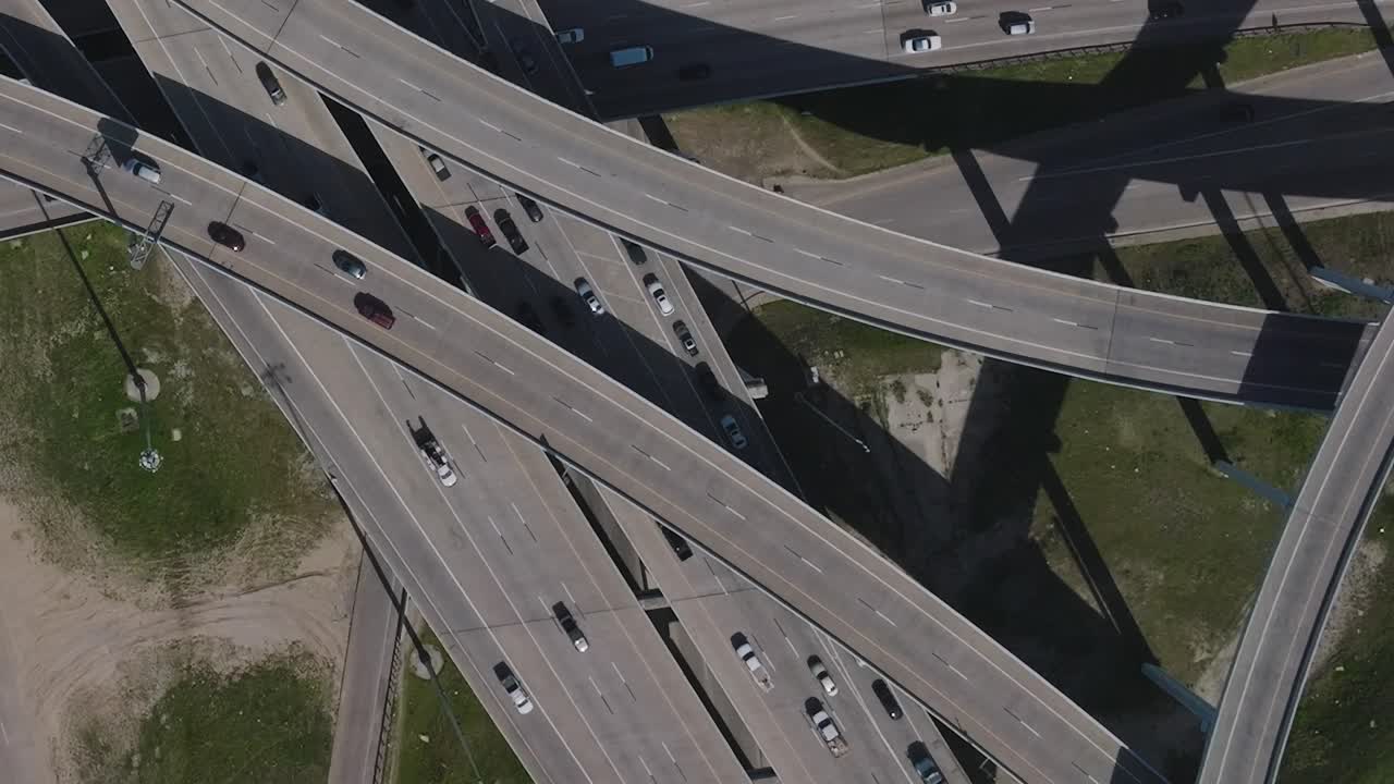 Aerial view of downtown Dallas highways and roads in Texas