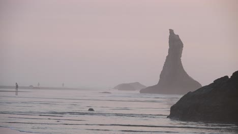 a photographer captures a picture of rock stacks in the mist of an oregon beach