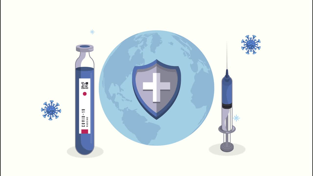 covid19 vaccine vial and syringe with shield