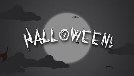 Feliz-Halloween-Con-Murciélagos-Voladores-Y-Una-Gran-Luna-En-La-Noche