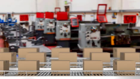 animation of cardboard boxes moving on conveyor belts in warehouse