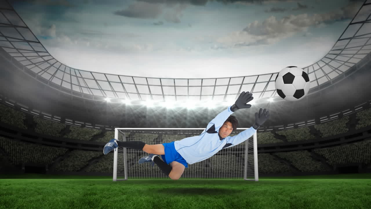 골키퍼가 축구를 하는 디지털 생성 비디오 4k