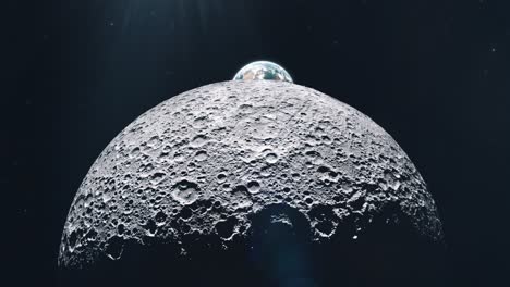 planet earth rising from behind the moon