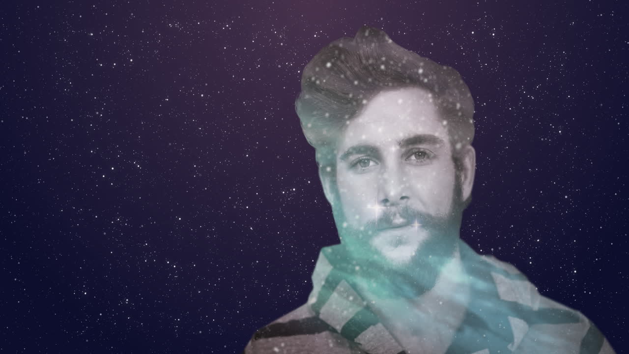 배경에 빛나는 별들과 함께 인간을 둘러싼 공간