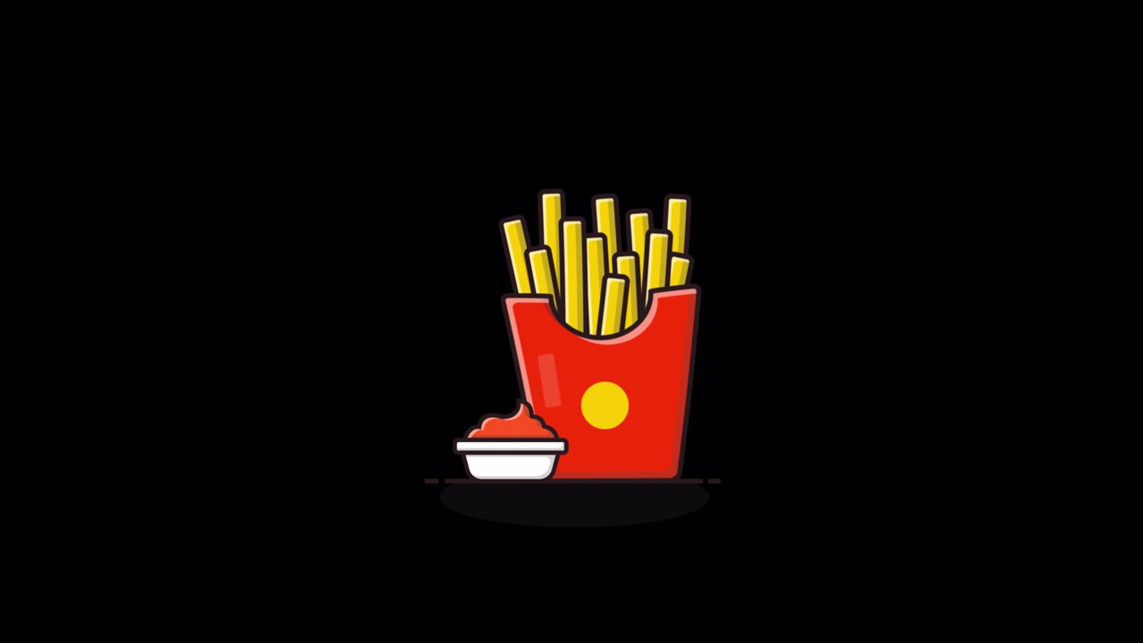 Illustrazione animata di patatine fritte con ketchup