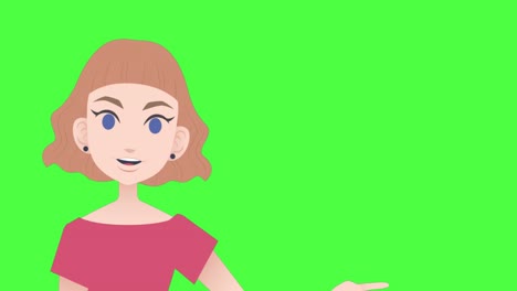 Animation-of-illustration-of-caucasian-woman-talking-and-gesturing-with-copy-space-on-green-screen