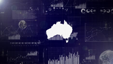 australia country corporate background with abstract elements of data analysis charts i showcasing data analysis technological video with globe,growth,graphs,statistic data of australia country