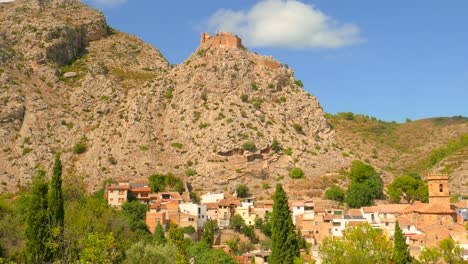 castell de borriol - borriol castle on the rocky mountain over the historic town in valencian community, spain