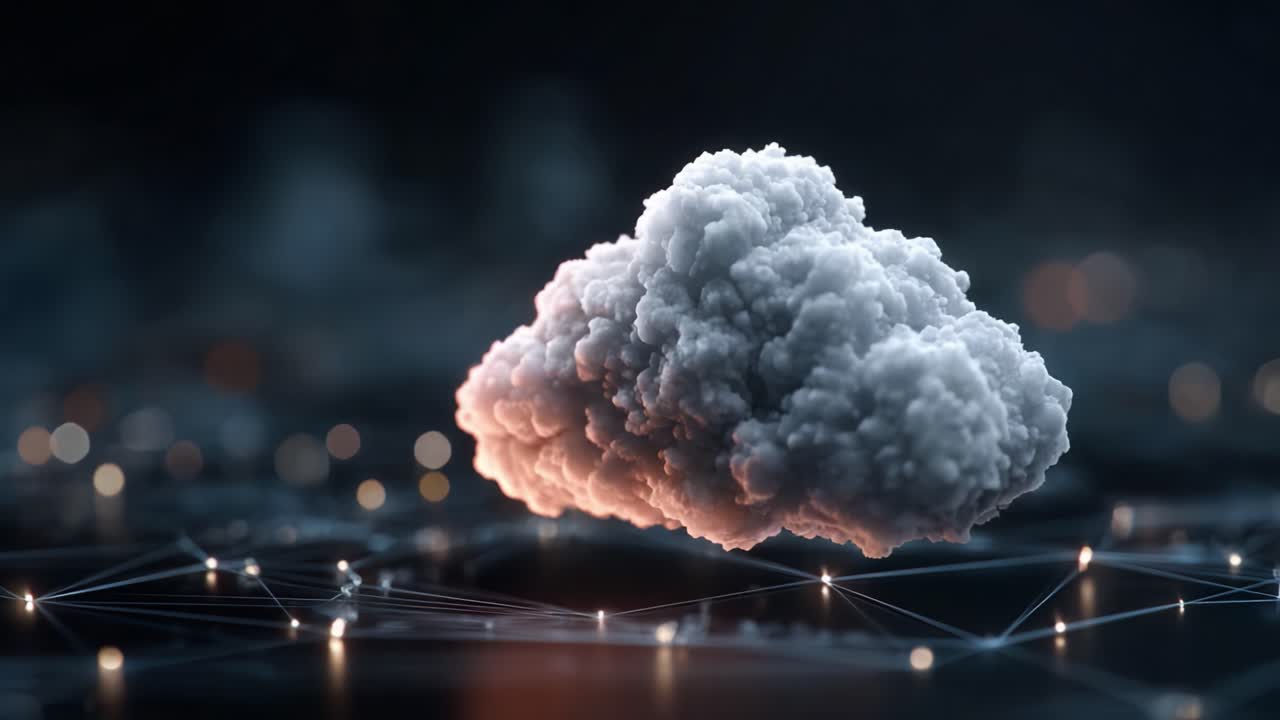 A Captivating Visual of a Floating Cloud with Illuminating Edges Against a Dark, Tech-Inspired Background, Evoking a Dreamlike Atmosphere and Digital Connection