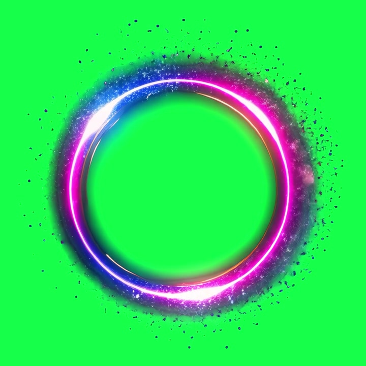 Glowing Neon Circular Frame with Particle Effects on Green Screen