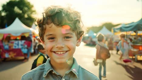 happy boy smiling at a street fair