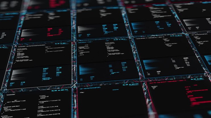 Multiple Computer Screens Displaying Code