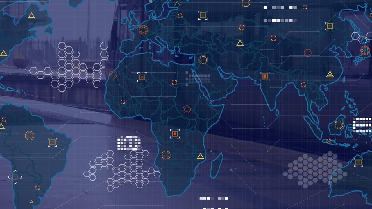 Animation of data and world, map over train in station