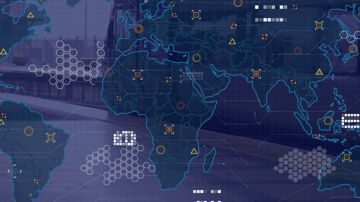 Animation of data and world, map over train in station