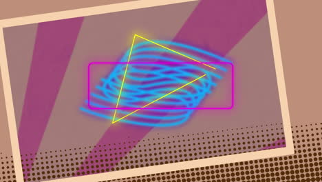 animación de un triángulo iluminado, un rectángulo, un patrón en espiral sobre un fondo abstracto