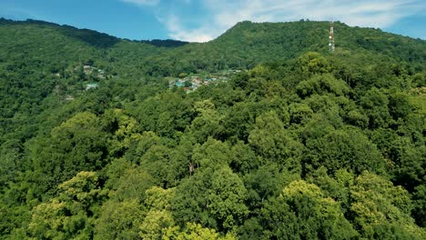 4K-Cinematic-nature-aerial-drone-footage-of-the-beautiful-mountains-of-Doi-Pui-next-to-Chiang-Mai,-Thailand-on-a-sunny-day