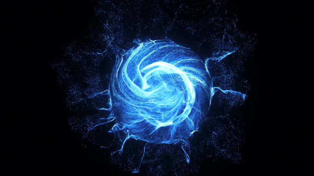 Abstract Blue Energy Sphere Expanding and Dissipating in Darkness