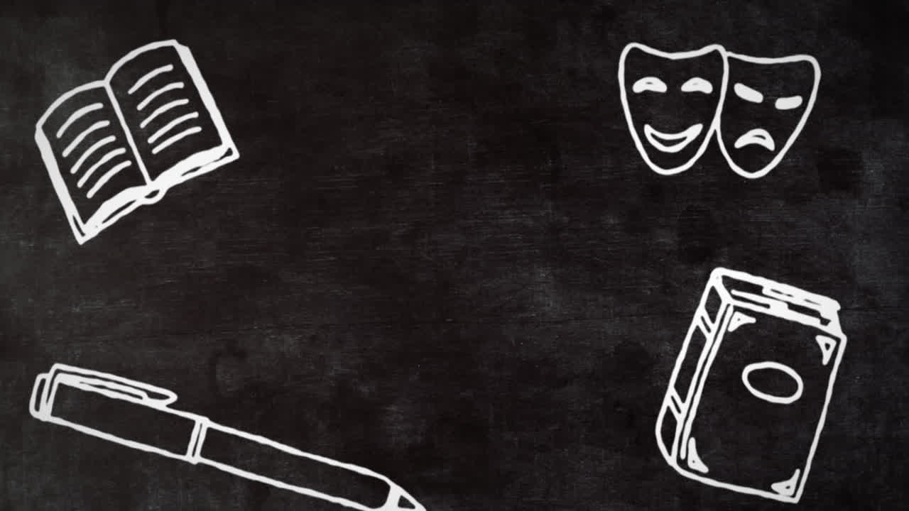 animación de iconos escolares sobre un fondo gris.