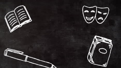 animación de iconos escolares sobre un fondo gris.