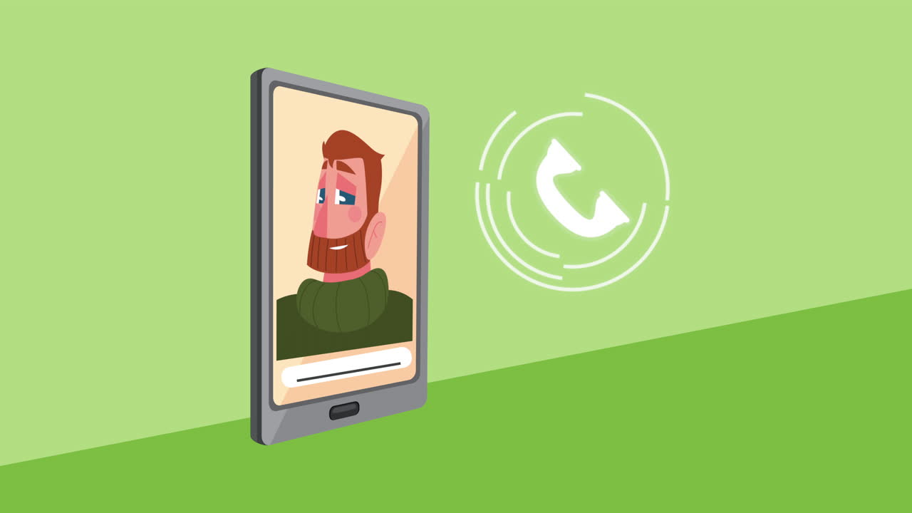 hombre barbudo en smartphone avatar animación de personajes