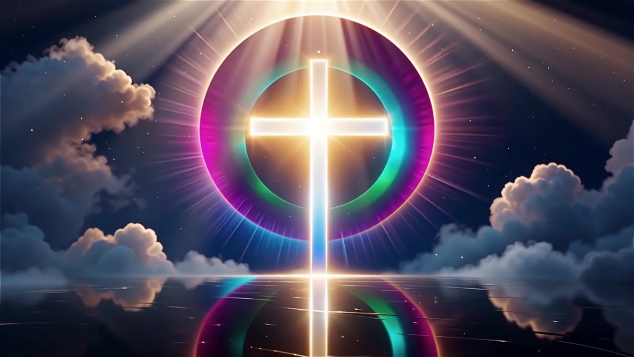 Croce Cristiana Luce Celestiale Sfondo per il Culto.