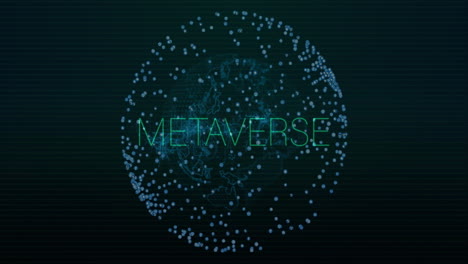 animación de interferencia sobre texto metaverso y globo de conexiones en fondo negro