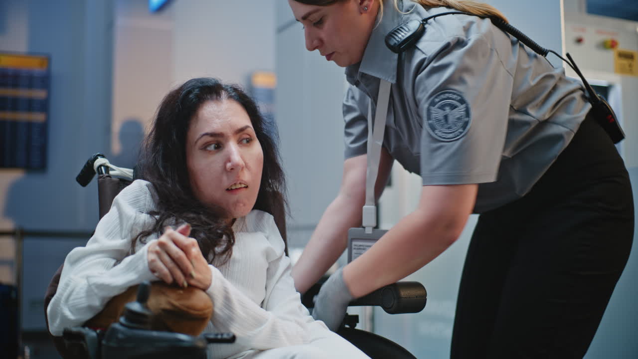 Airport Security Checking a Passenger in Wheelchair