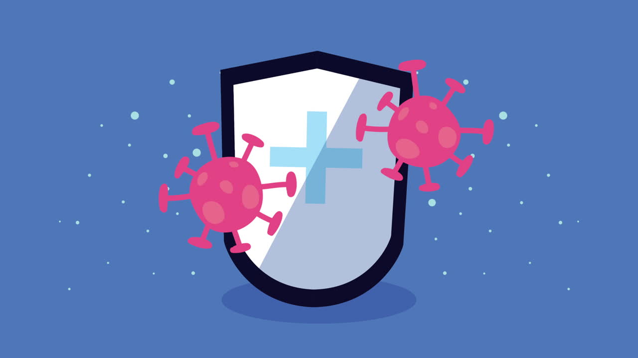 방패와 입자 코로나19 예방 애니메이션