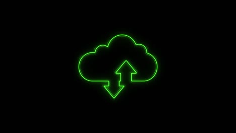 glowing neon line cloud download and upload icon isolated on black background. 4k