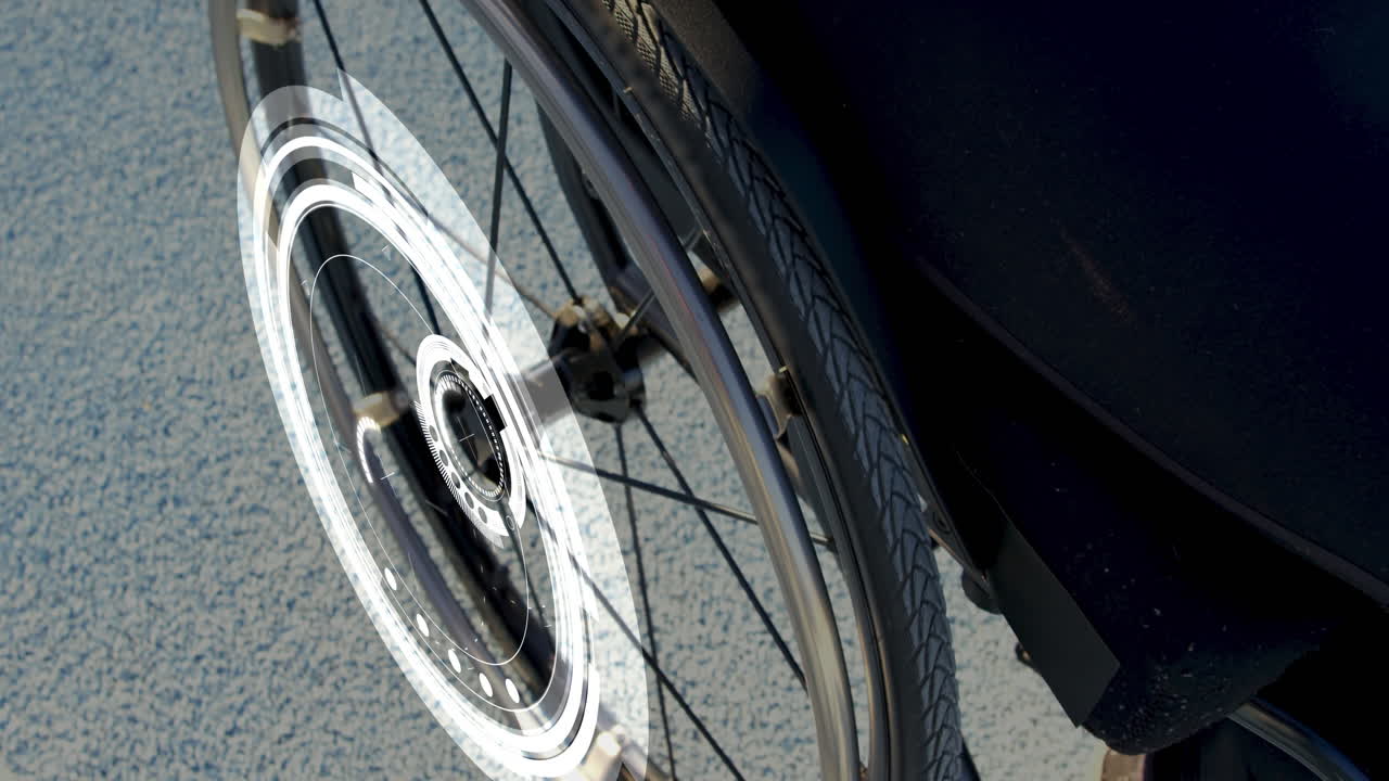 animación de escaneo de alcance y atleta masculino caucásico discapacitado que usa una silla de ruedas en el fondo