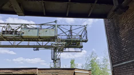 old big scaffolding of a steel crane at an abandoned goods station of a steel mill in duisbruger landschaftspark